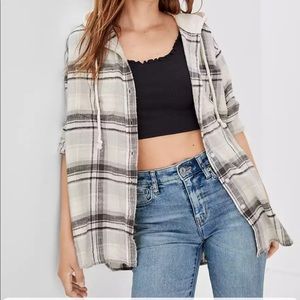 American Eagle Oversized Flannel Hoodie Green